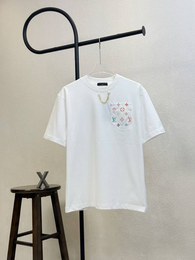 Model No. X198 Lv Louis Vuitton collar chain chest full print pocket round neck