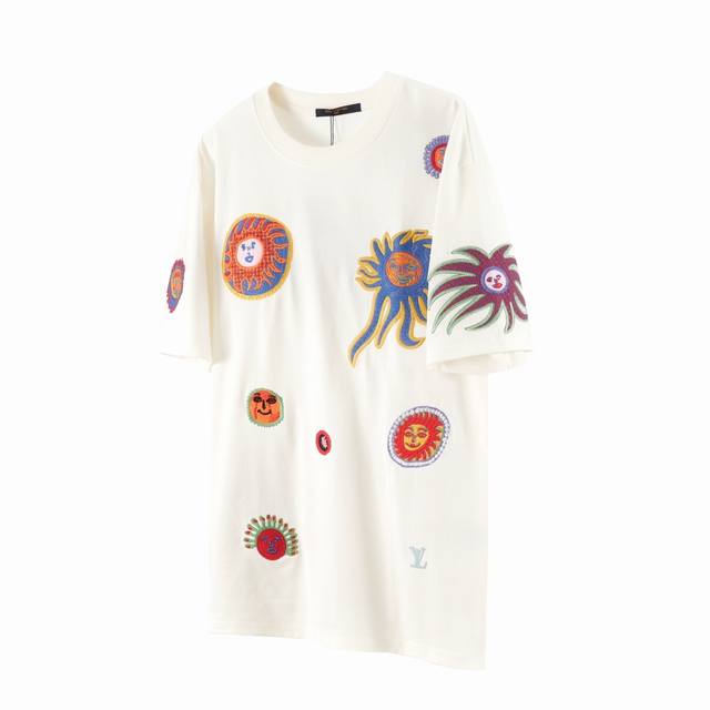 L05 Lv Louis Vuitton x Yayoi Kusama face sunfish heavy embroidery T-shirt Purcha