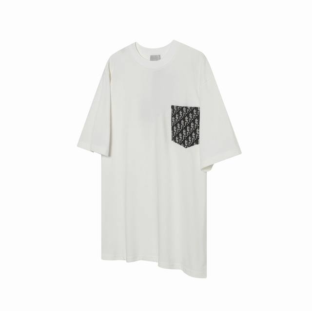 D18 Dior 25Ss patch full-print pocket short-sleeved T-shirt 280 heavy cotton fab