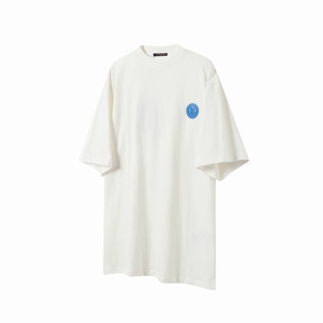 L60 Lv Louis Vuitton 25Ss blue leather small label short-sleeved T-shirt An invi