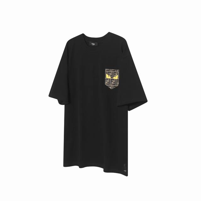 F21 Fendi 25Ss pocket leather label full print eyes short-sleeved T-shirt Origin