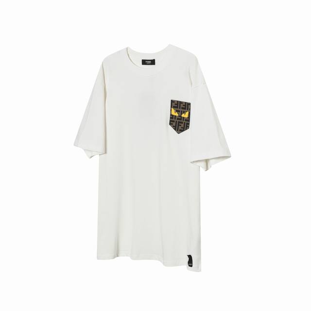 F21 Fendi 25Ss pocket leather label full print eyes short-sleeved T-shirt Origin