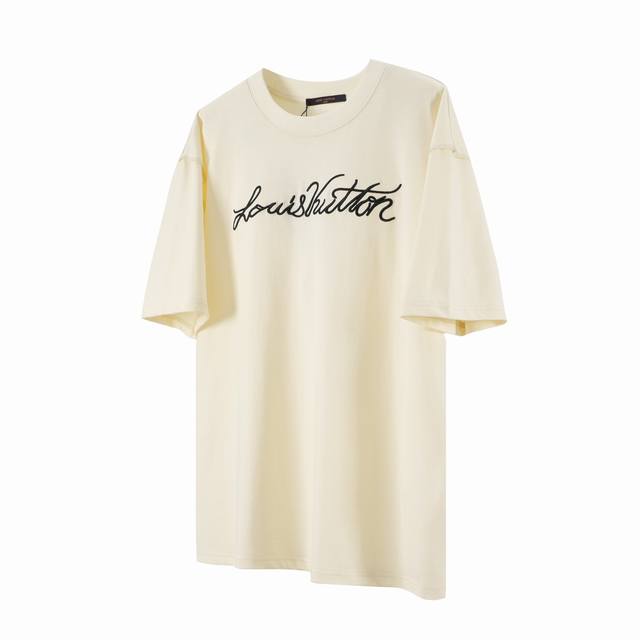 L04 Lv Louis Vuitton embroidered cursive signature short sleeves The fabric is m