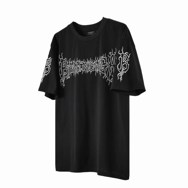 Balenciaga 24Ss white stroke flame letter print short sleeves B04 The fabric is