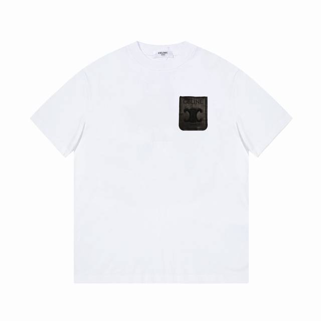 Celine short sleeve embroidery high-end 32S double yarn 260g fabric heavy fabric