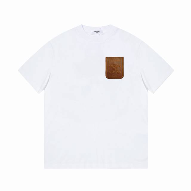 Celine short sleeve embroidery high-end 32S double yarn 260g fabric Heavy fabric