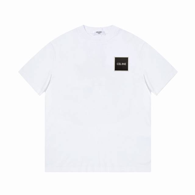 Celine short sleeve embroidery high-end 32S double yarn 260g fabric heavy fabric