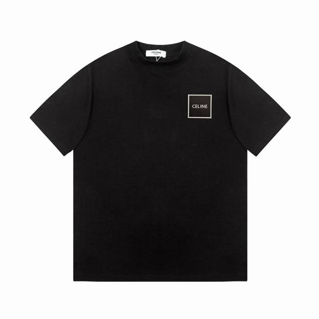 Celine short sleeve embroidery high-end 32S double yarn 260g fabric Heavy fabric