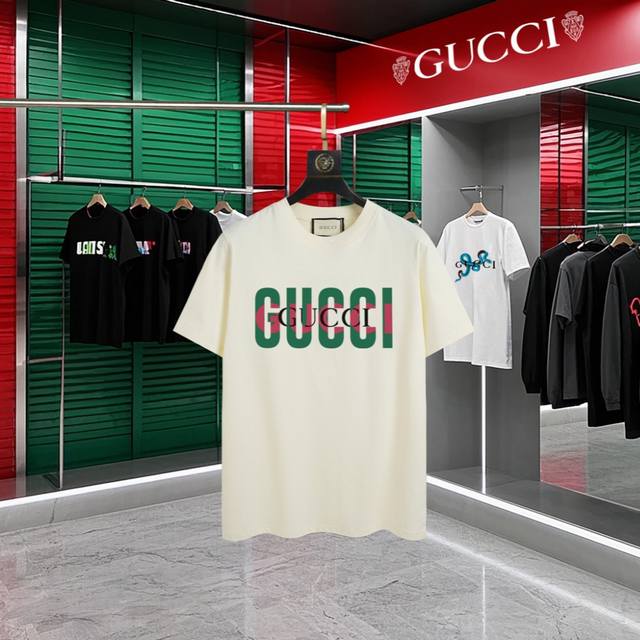 Gucci~Gucci 2025 new high-quality round-neck short-sleeved T-shirt cuffs have im