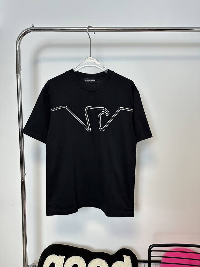 Style number: Hmy146# Armani 3D eagle foam embroidered couple short-sleeved T-sh