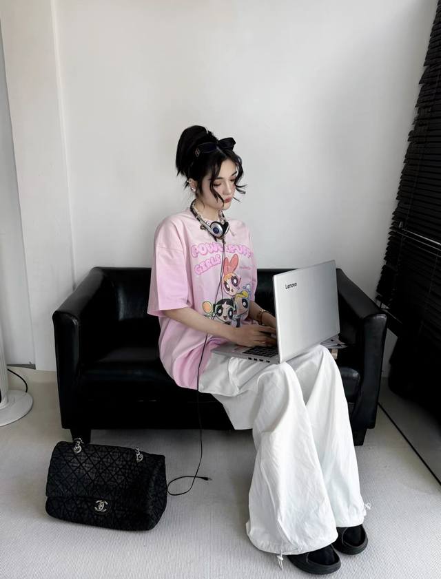 Powerpuff Girls American cartoon print retro T-shirt for women with small collar