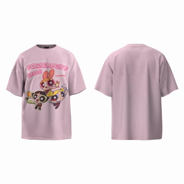 Powerpuff Girls American cartoon print retro T-shirt for women with small collar