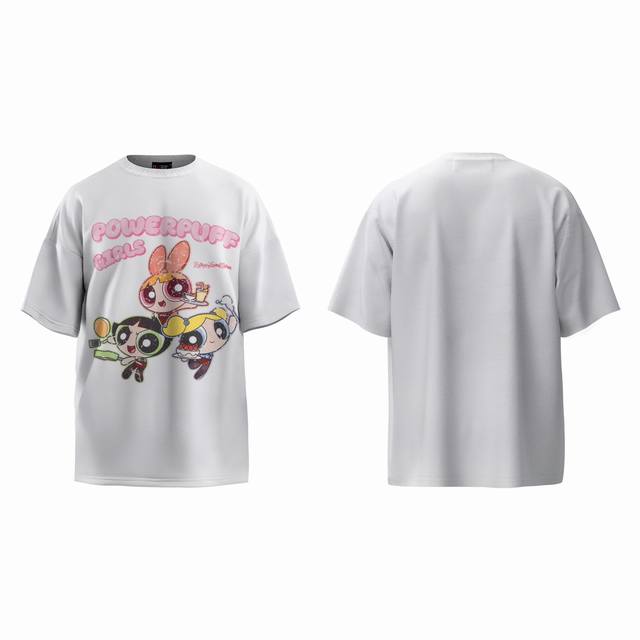Powerpuff Girls American cartoon print retro T-shirt for women with small collar