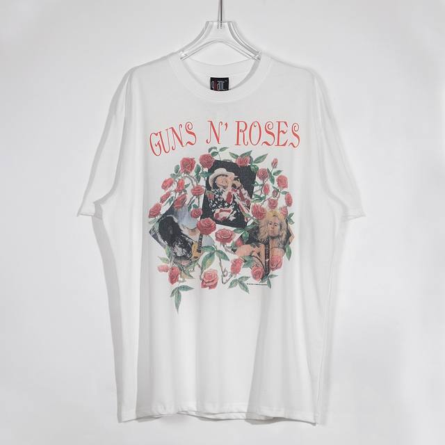In stock Rose Guns N' Roses Vtg short-sleeved washed and distressed rose print c
