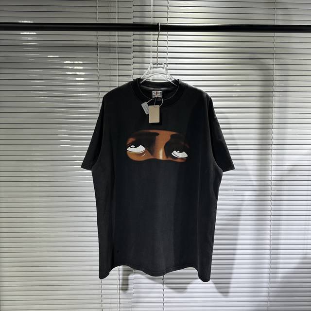 New Saint Michael eye visual print pattern retro washed distressed short-sleeved
