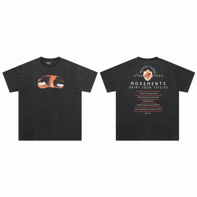 New Saint Michael eye visual print pattern retro washed distressed short-sleeved