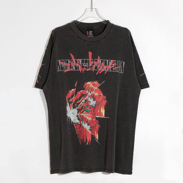 Eva Asuka anime retro washed and distressed Vintage short-sleeved high street lo