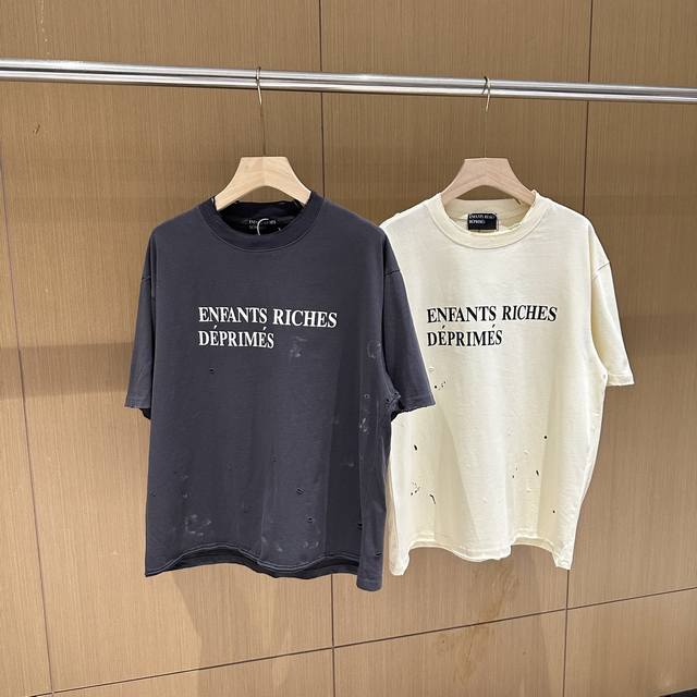 Erd Vibe 23Fw Melancholy Rich Second Generation Washed Distressed Slogan Round N