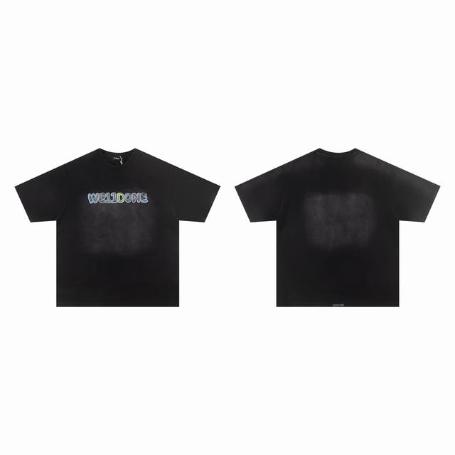 Welldone Moon niche trendy brand washed old retro graffiti chalk color letter sh