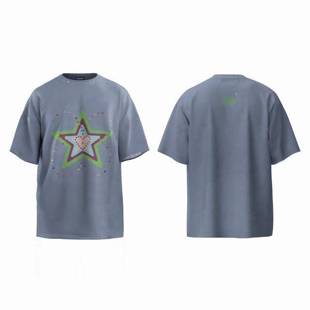 We11Done Moon colorful star hot diamond letter round neck loose short-sleeved T-