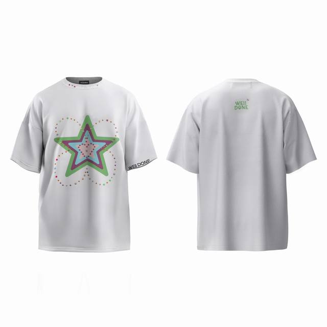We11Done Moon colorful star hot diamond letter round neck loose short-sleeved T-