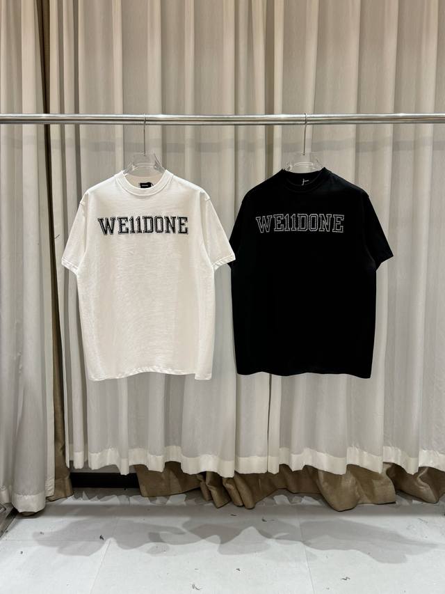 Welldone Moon American trendy brand pearl letter print short sleeve men and wome