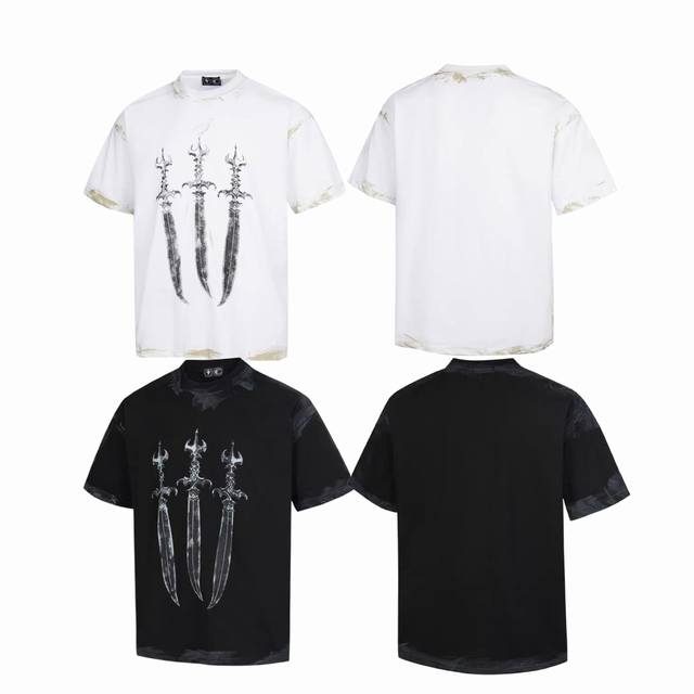 Thug Club 25Ss Three Swords Dragon Bone Metal Stars and Moon Washed Distressed S