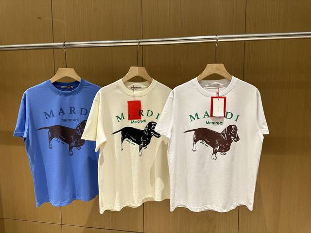 Mardimercredi classic dachshund letter print T-shirt men and women pure cotton l