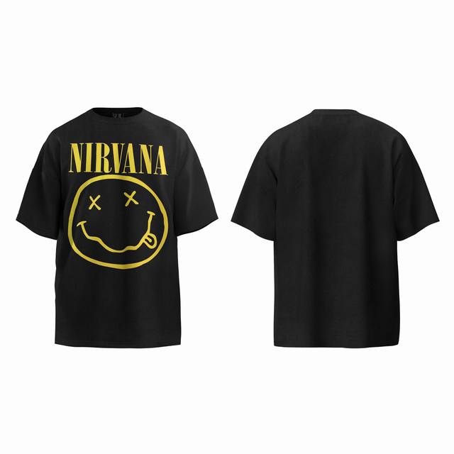 Nirvana Kurt Cobain Retro washed and distressed Vintage rock band short-sleeved
