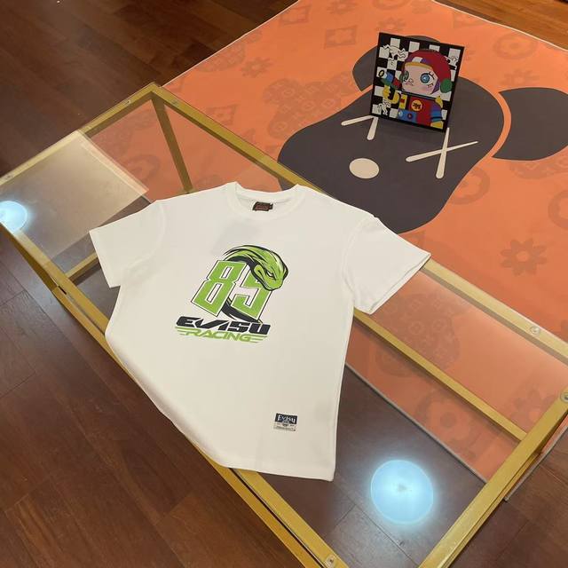 New arrival, Evisu Fushen 2025 new men's letter snake head short sleeve Color wh