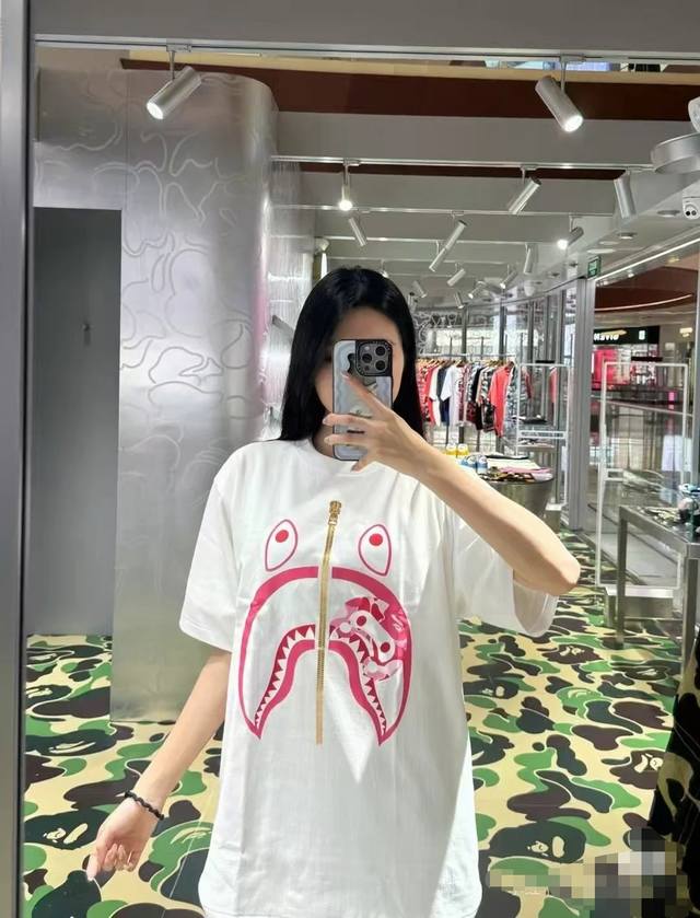 001158 Baoe shark head ape head printed short-sleeved T-shirt for men and women,