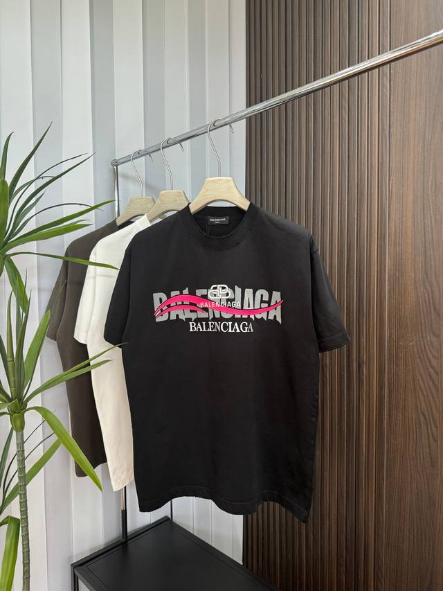 Balenciaga 2025Ss new spring and summer short-sleeved cotton plain fabric, re-wa
