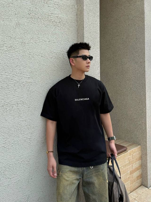 Balenciaga 2025Ss new spring and summer short-sleeved cotton plain fabric, re-wa