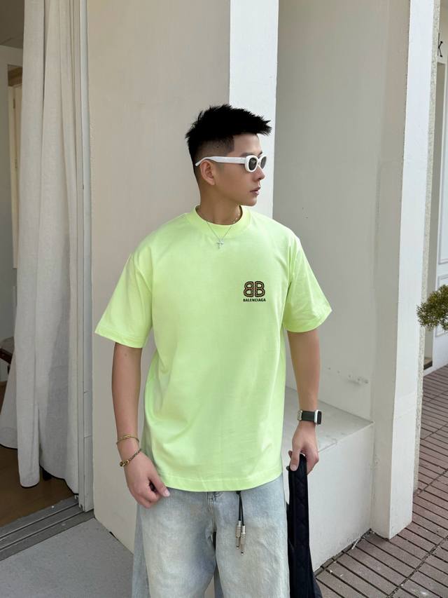 Balenciaga 2025Ss new spring and summer short-sleeved cotton plain fabric, re-wa
