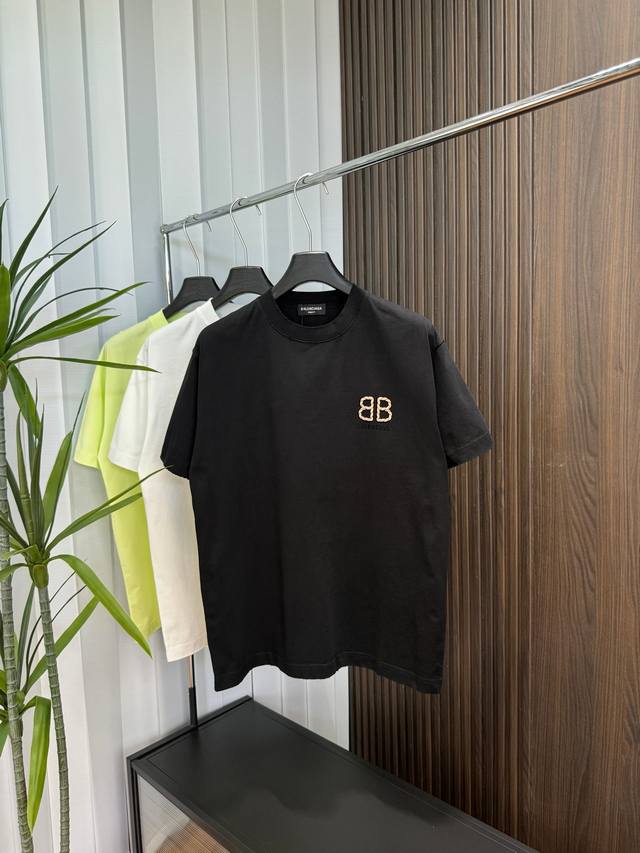 Balenciaga 2025Ss new spring and summer short-sleeved cotton plain fabric, re-wa
