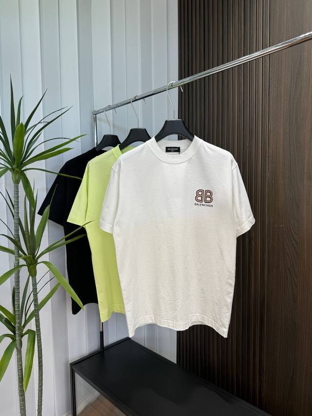 Balenciaga 2025Ss new spring and summer short-sleeved cotton plain fabric, re-wa