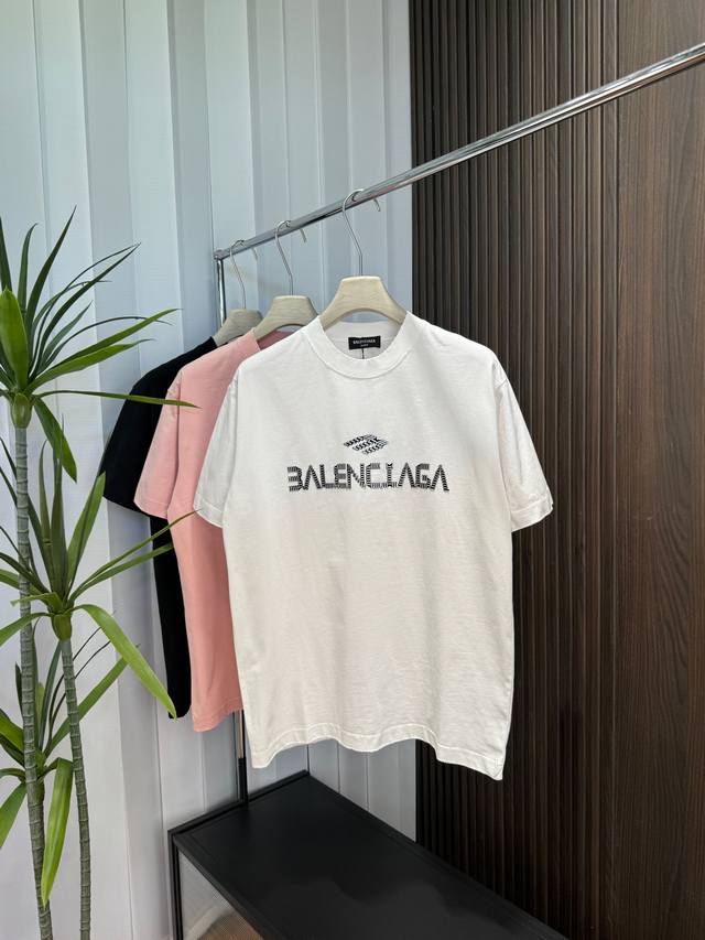 Balenciaga 2025Ss new spring and summer short-sleeved cotton plain fabric, re-wa