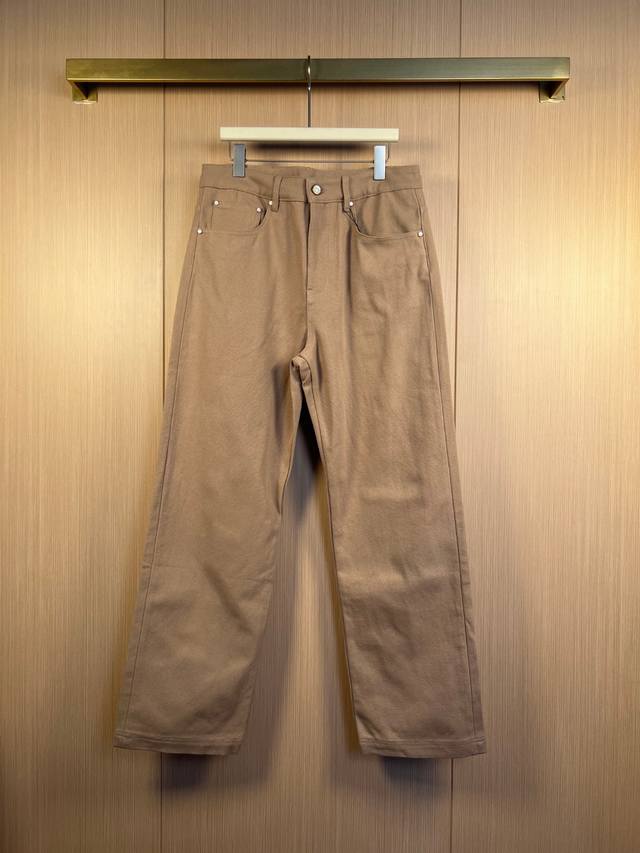 Lv 24Fw Pearl Button Pocket Logo Denim Straight Leg Pants Khaki Size: 30-32-34-3
