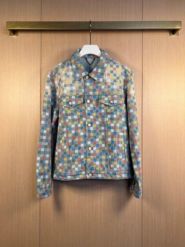 Lv 25Ss Color Print Mosaic Denim Jacket Size: 46-48-50-52