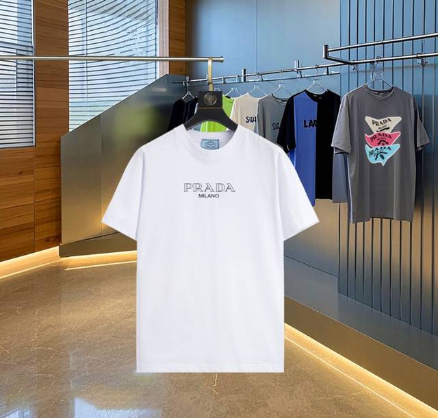 Prada~Prada 2025 new high-quality round neck short-sleeved T-shirt, custom-dyed,