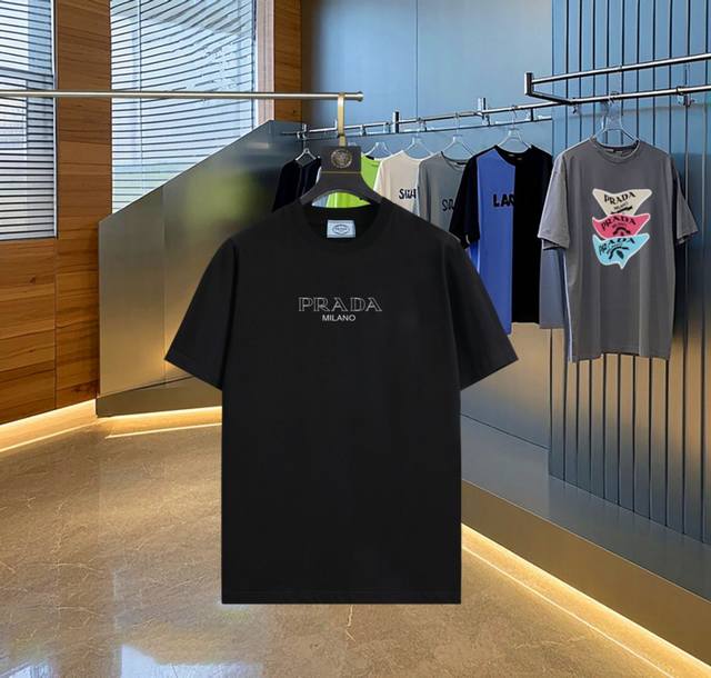 Prada~Prada 2025 new high-quality round neck short-sleeved T-shirt, custom-dyed,