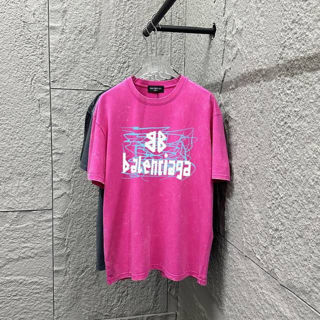 Bal*Paris*2025 Spring and Summer New Snowflake Old Washed Retro Round Neck Short