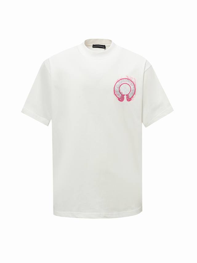 Come Heartsch Chrome Heart Purple Horseshoe Print Embroidered Short Sleeve T-shi