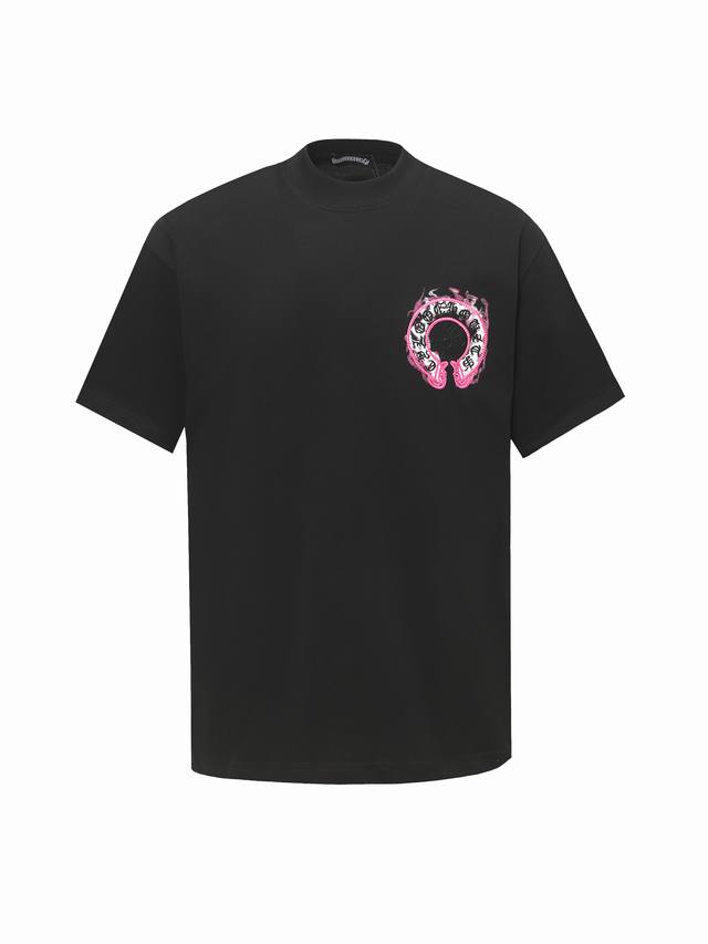 Come Heartsch Chrome Heart Purple Horseshoe Print Embroidered Short Sleeve T-shi