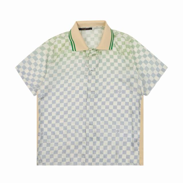 Louis Vuitton new gradient checkerboard lapel short-sleeved shirt Size: Xs-L