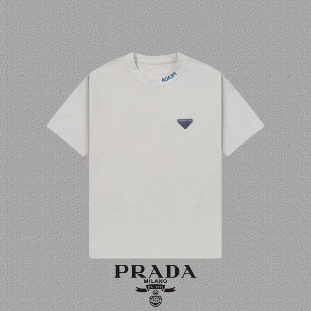 Prada] 2025Fw short-sleeved T-shirt badge + thick plate high-end 26S double yarn