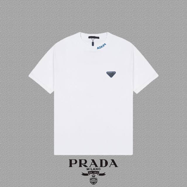 Prada] 2025Fw short-sleeved T-shirt badge + thick plate high-end 26S double yarn