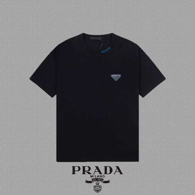 Prada] 2025Fw short-sleeved T-shirt badge + thick plate high-end 26S double yarn