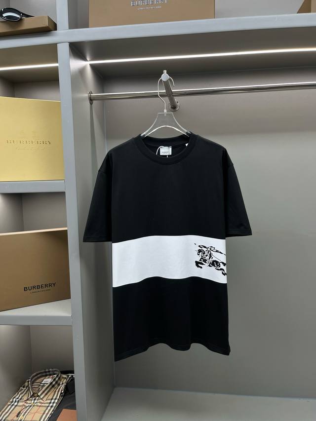 Striped Decorative Equestrian Knight Printed Round Neck Short Sleeve T-shirt The