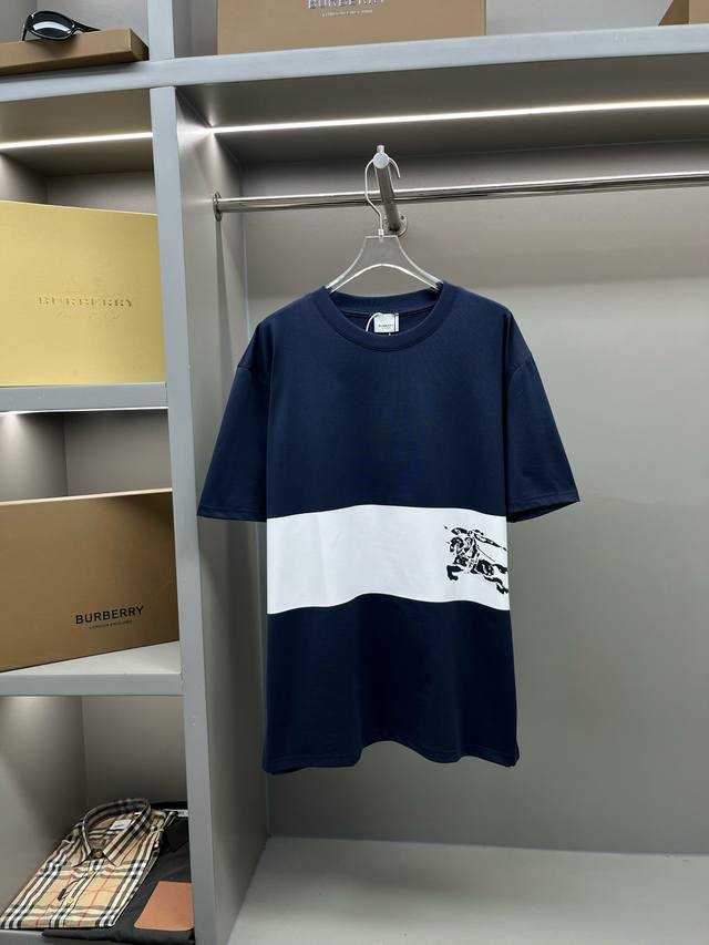 Striped Decorative Equestrian Knight Printed Round Neck Short Sleeve T-shirt The